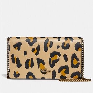 Coach Callie Foldover Chain Clutch With Leopard Print